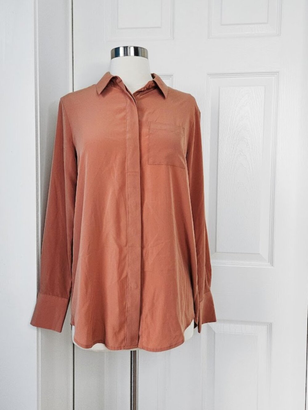 Nine West Orange Long Sleeve Blouse Button Front Coral Office Shirt Top Small
